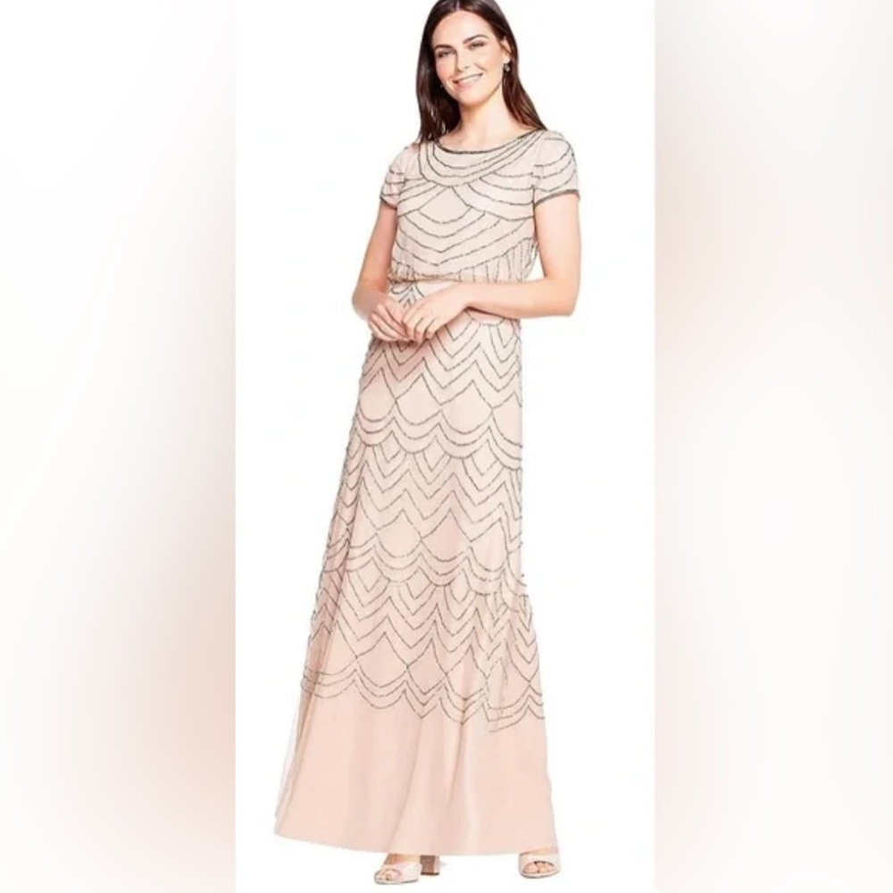 Adrianna Papell Blush Blouson Beaded Gown